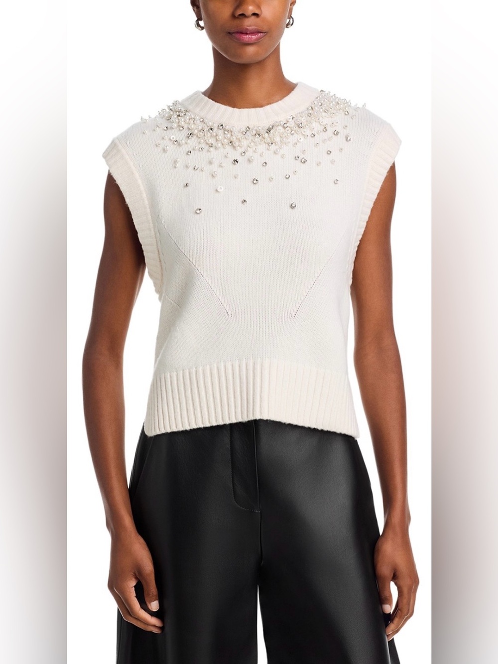 SIMKHAI Candra Wool-Blend Round Neck Sweater Vest in Ivory